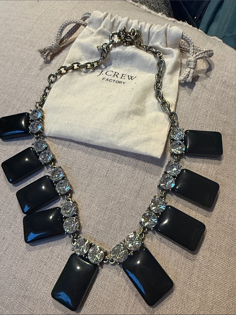 J. Crew Factory Black and Clear Crystal Statement Necklace